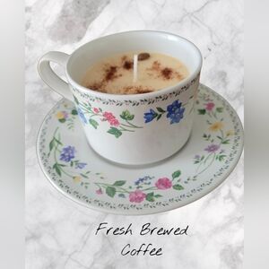 Floral Coffee Cup and Saucer Soy Candle Set